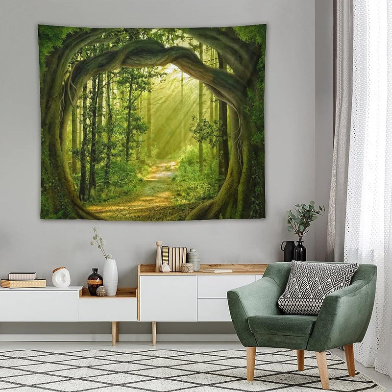 FENDROM Nature Flora Tapestry King Size background, Blue Sky White Cloud Village Small Town by European Pastoral Scenery, Wall Hanging for Bedroom Living room