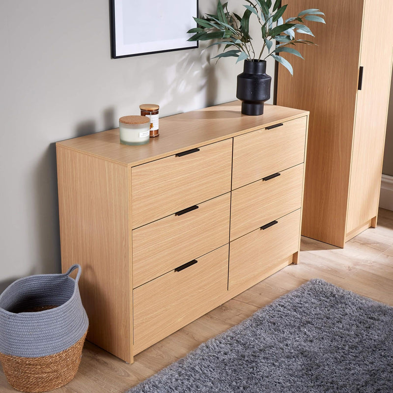 Home Source Bedroom Chest of Drawers Clothing Storage Cabinet, 6 Drawers, Grey