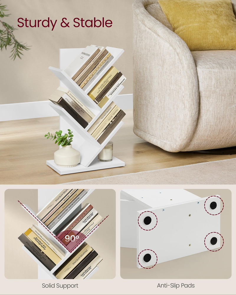 VASAGLE Tree Bookshelf, 5-Tier Floor Standing Bookcase, Space-Saving Corner Shelf, with Wooden Shelves for Bedroom, Living Room, Home Office, Rustic Brown LBC183X01