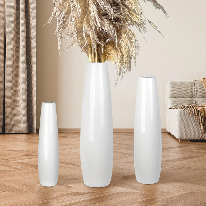 DJYY White Tall Floor Vase, 28" Ceramic Standing Flower Vase, Large Decorative for Living Room, Bedroom,Glossy Glaze,Wedding Gift