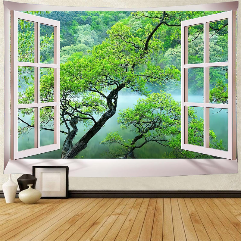 FENDROM Nature Flora Tapestry King Size background, Blue Sky White Cloud Village Small Town by European Pastoral Scenery, Wall Hanging for Bedroom Living room