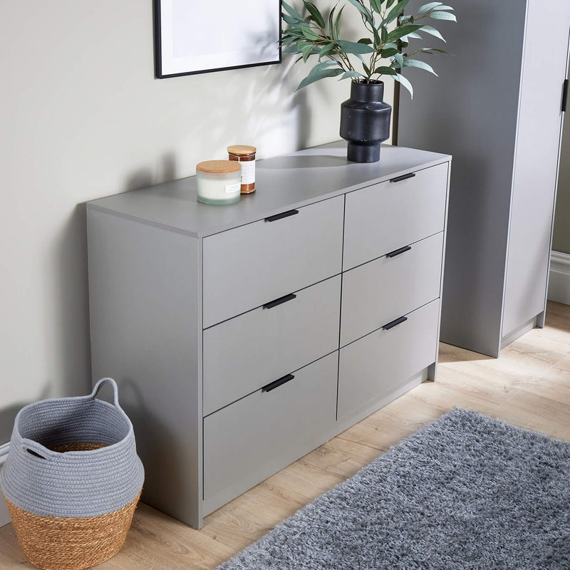 Home Source Bedroom Chest of Drawers Clothing Storage Cabinet, 6 Drawers, Grey
