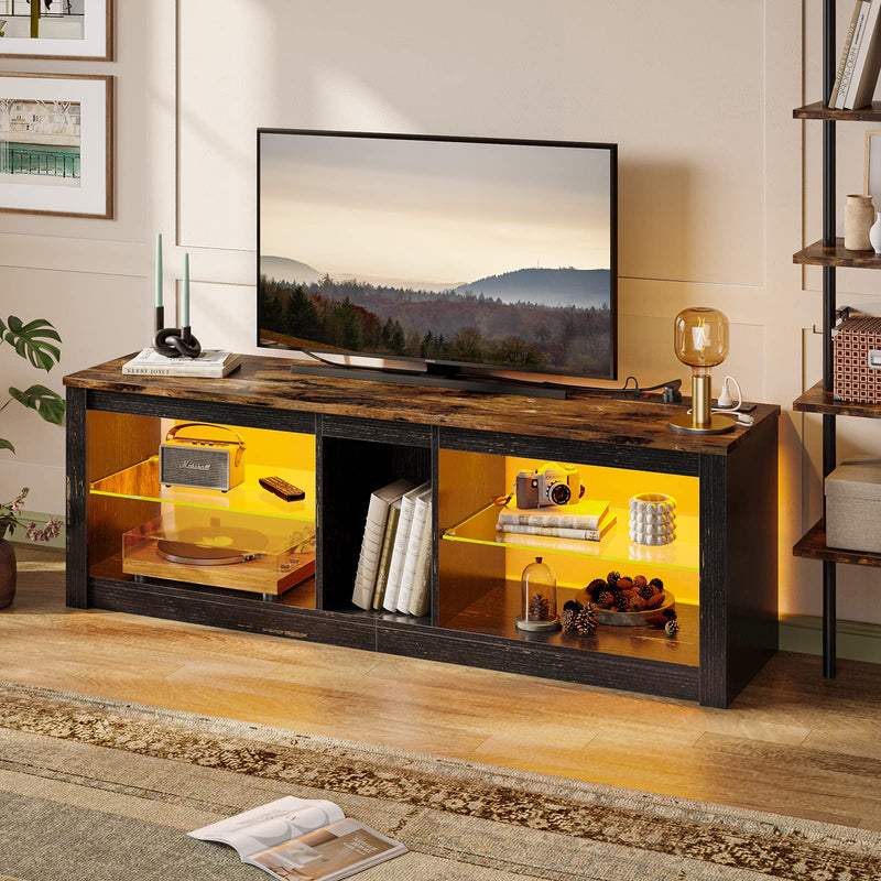 Bestier TV Stand Cabinet 140CM Entertainment Center Led Tv Stand Modern TV Unit with Glass Shelf RGB LED Lighted for 55 inch TVs with Ambient Lights for Living Room Bedroom (Rustic Brown)