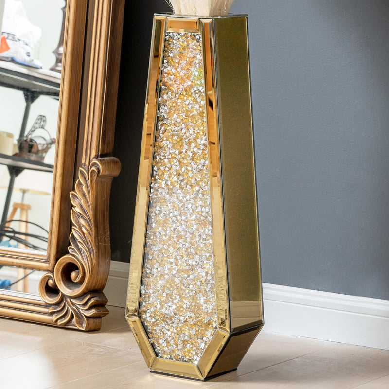 SHYFOY Large Tall Floor Vase, 76cm Indoor Modern Tall Vases Silver with Crystal Diamond and Mirror Design for Living Room Floor Decoration, Black