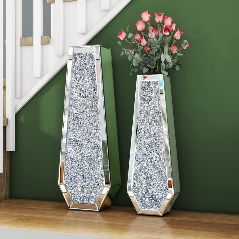 SHYFOY Large Tall Floor Vase, 76cm Indoor Modern Tall Vases Silver with Crystal Diamond and Mirror Design for Living Room Floor Decoration, Black
