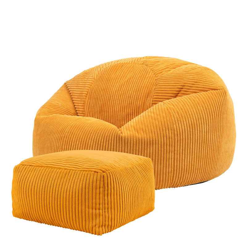 icon Kingston Cord Bean Bag, Beige, Large Adult Bean Bag Chair with Filling Included, Comfy Chair, Living Room Furniture, Bedroom Furniture