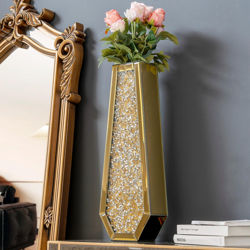SHYFOY Large Tall Floor Vase, 76cm Indoor Modern Tall Vases Silver with Crystal Diamond and Mirror Design for Living Room Floor Decoration, Black