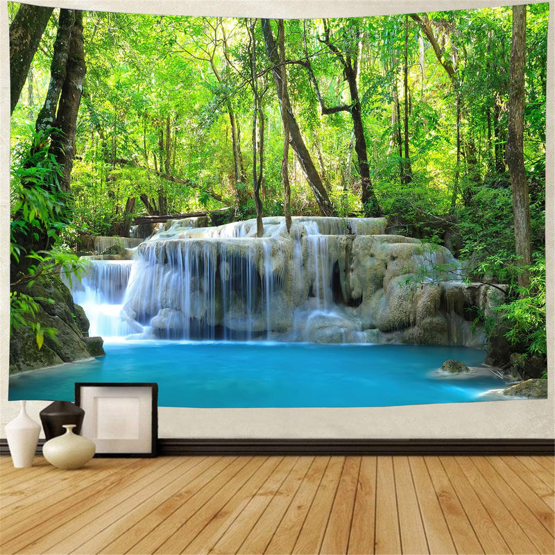 FENDROM Nature Flora Tapestry King Size background, Blue Sky White Cloud Village Small Town by European Pastoral Scenery, Wall Hanging for Bedroom Living room