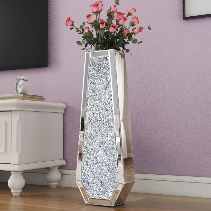 SHYFOY Large Tall Floor Vase, 76cm Indoor Modern Tall Vases Silver with Crystal Diamond and Mirror Design for Living Room Floor Decoration, Black