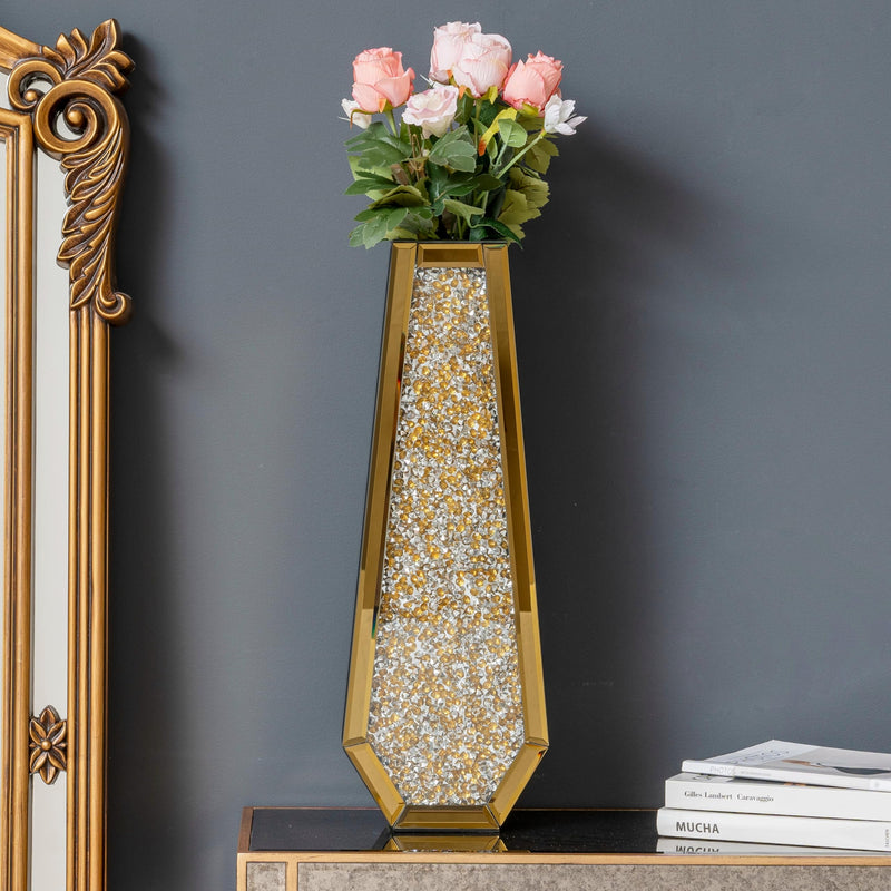 SHYFOY Large Tall Floor Vase, 76cm Indoor Modern Tall Vases Silver with Crystal Diamond and Mirror Design for Living Room Floor Decoration, Black