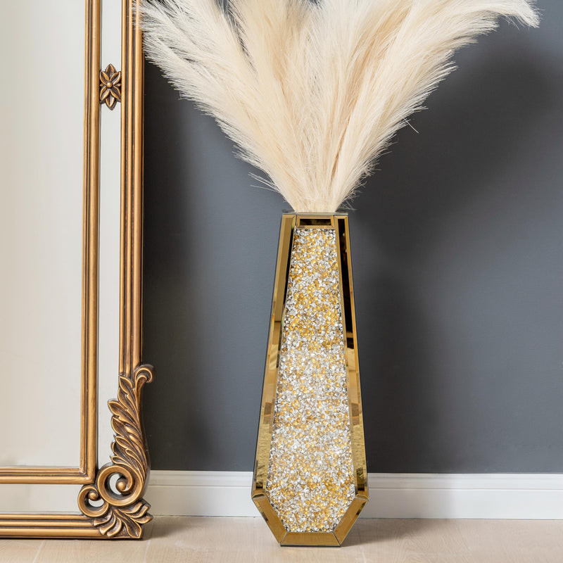 SHYFOY Large Tall Floor Vase, 76cm Indoor Modern Tall Vases Silver with Crystal Diamond and Mirror Design for Living Room Floor Decoration, Black