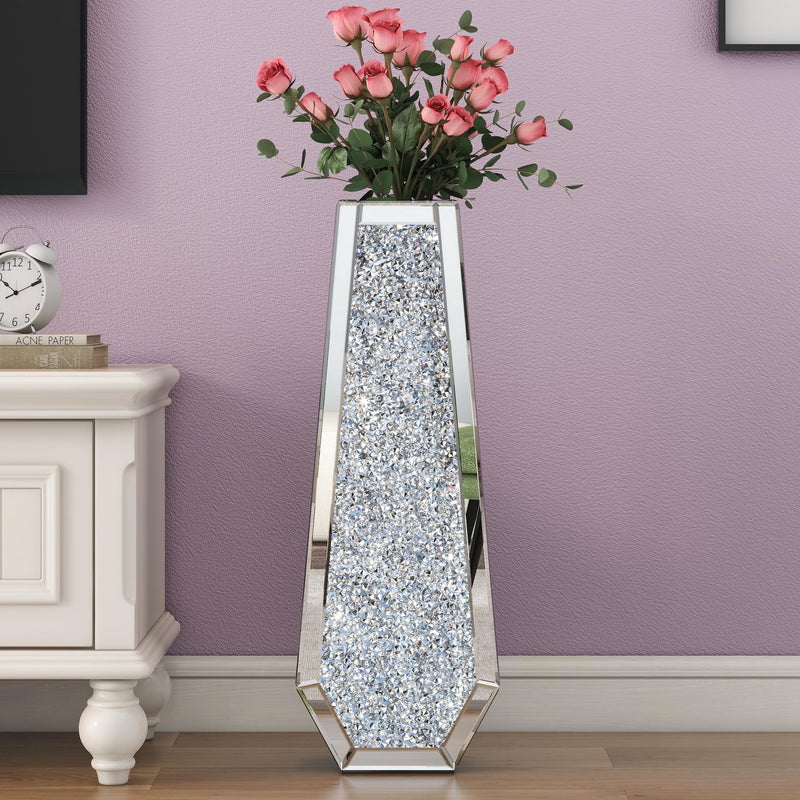SHYFOY Large Tall Floor Vase, 76cm Indoor Modern Tall Vases Silver with Crystal Diamond and Mirror Design for Living Room Floor Decoration, Black